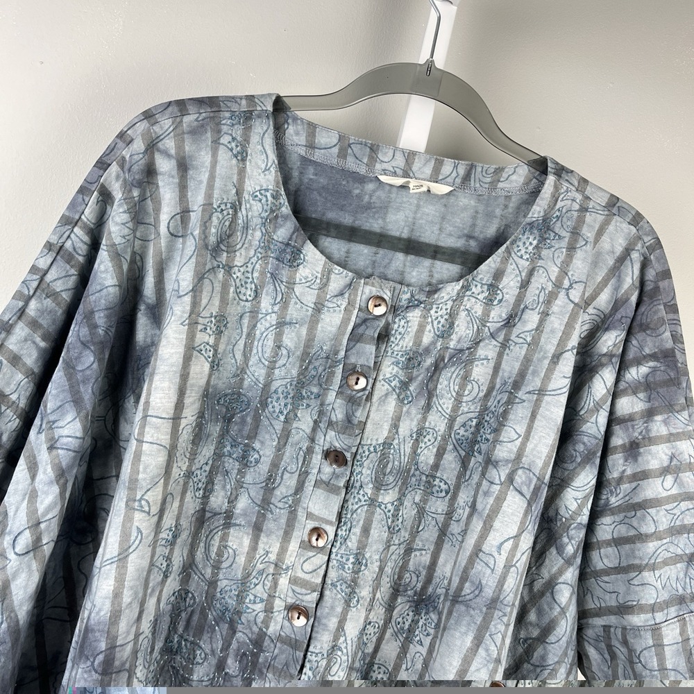 Marketplace Handwork of India Top O/S Blue‎ Gray Floral Oversized Lagenlook